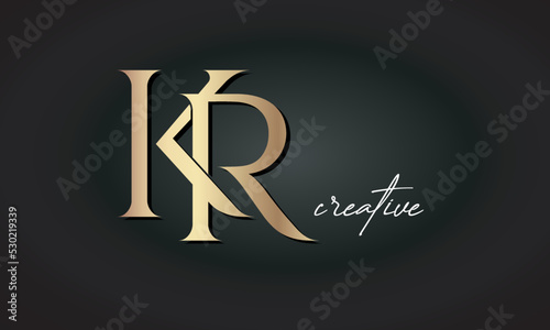 KR letters luxury jewellery fashion brand monogram, creative premium stylish golden logo icon photo
