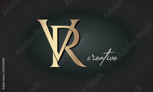 VR letters luxury jewellery fashion brand monogram, creative premium stylish golden logo icon