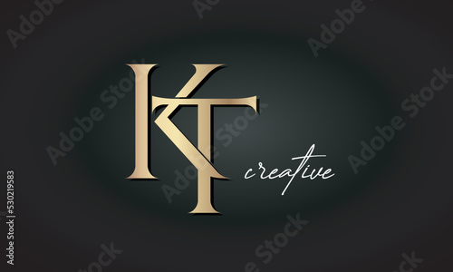 KT letters luxury jewellery fashion brand monogram, creative premium stylish golden logo icon