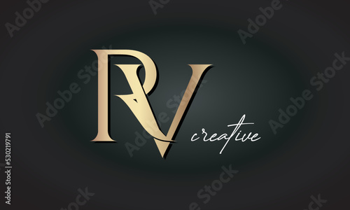 RV letters luxury jewellery fashion brand monogram, creative premium stylish golden logo icon