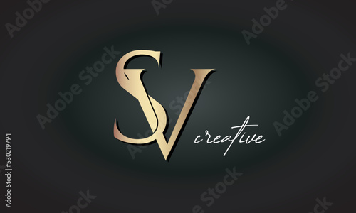 SV letters luxury jewellery fashion brand monogram, creative premium stylish golden logo icon