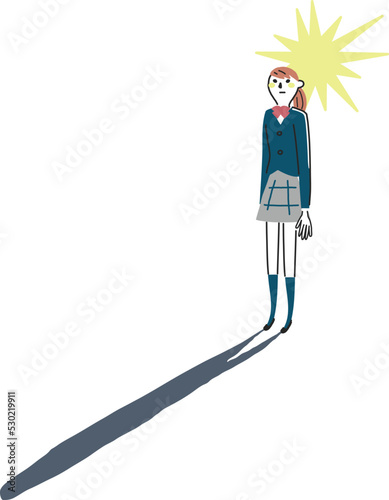 背から光を浴び影をつくる女子学生　イラスト素材
