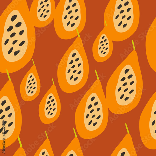 seamless pattern with papayas. Papaya ornament background. Fruits backdrop.