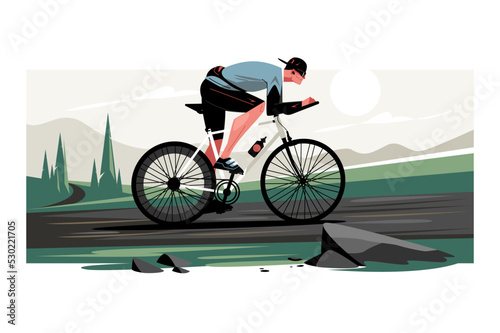 Man cyclist riding on bike in highlands