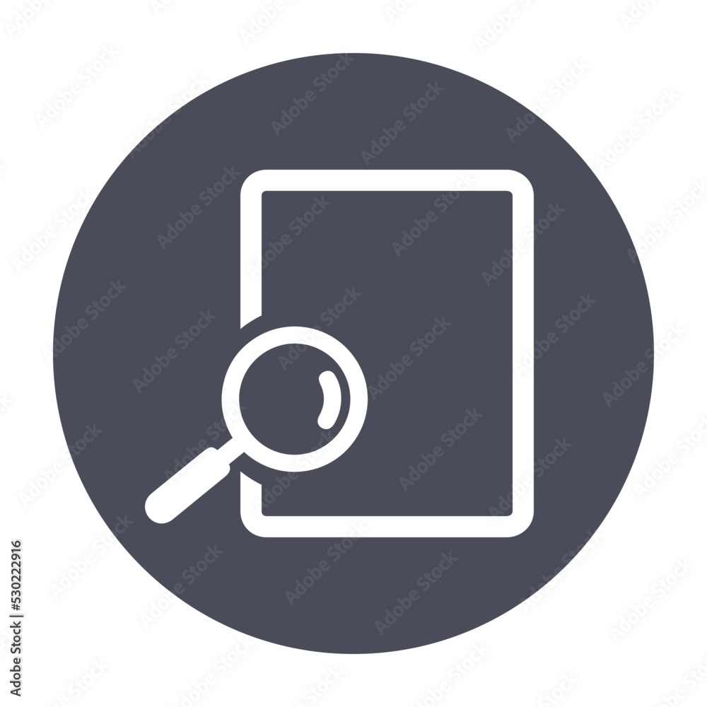 Document search vector icon, search file symbol.
