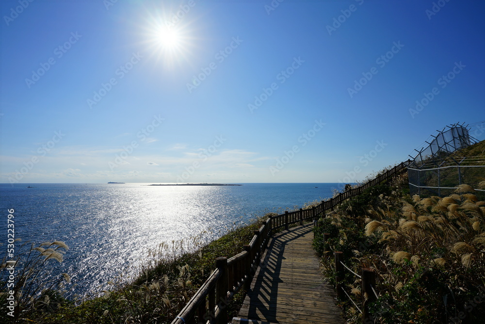seaside walkway and island