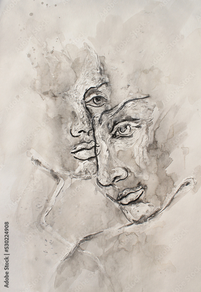 Fototapeta akwarela twarz kobiety i mężczyzny w kolorach ziemi