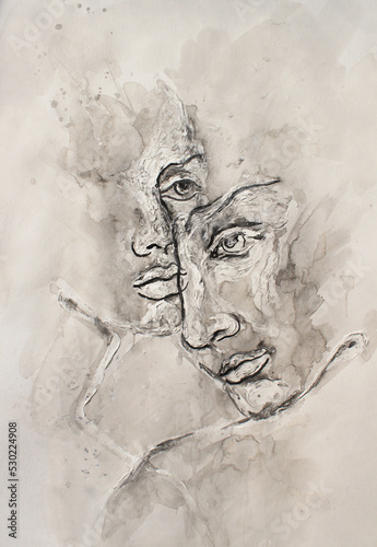 Fototapeta akwarela twarz kobiety i mężczyzny w kolorach ziemi