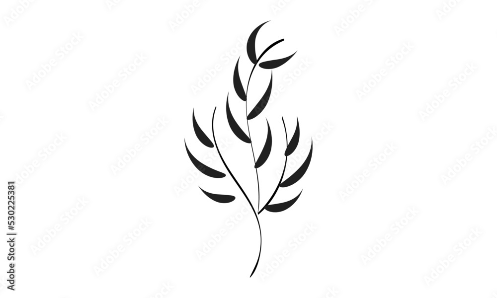 Elegant hand drawn Line art of tropical leaf. Decorative leaf silhouette for print.