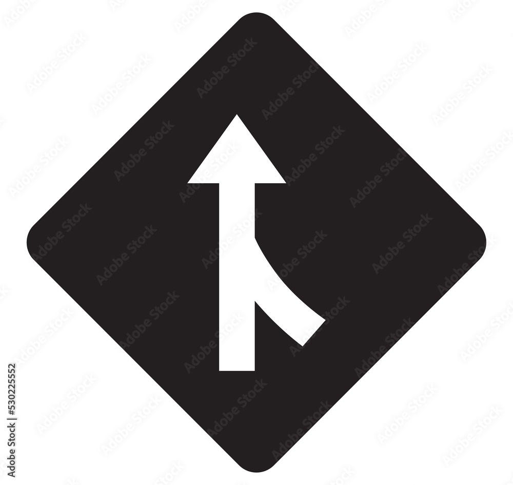 Merges right traffic road sign on white background. Merges right traffic road sign on white background.