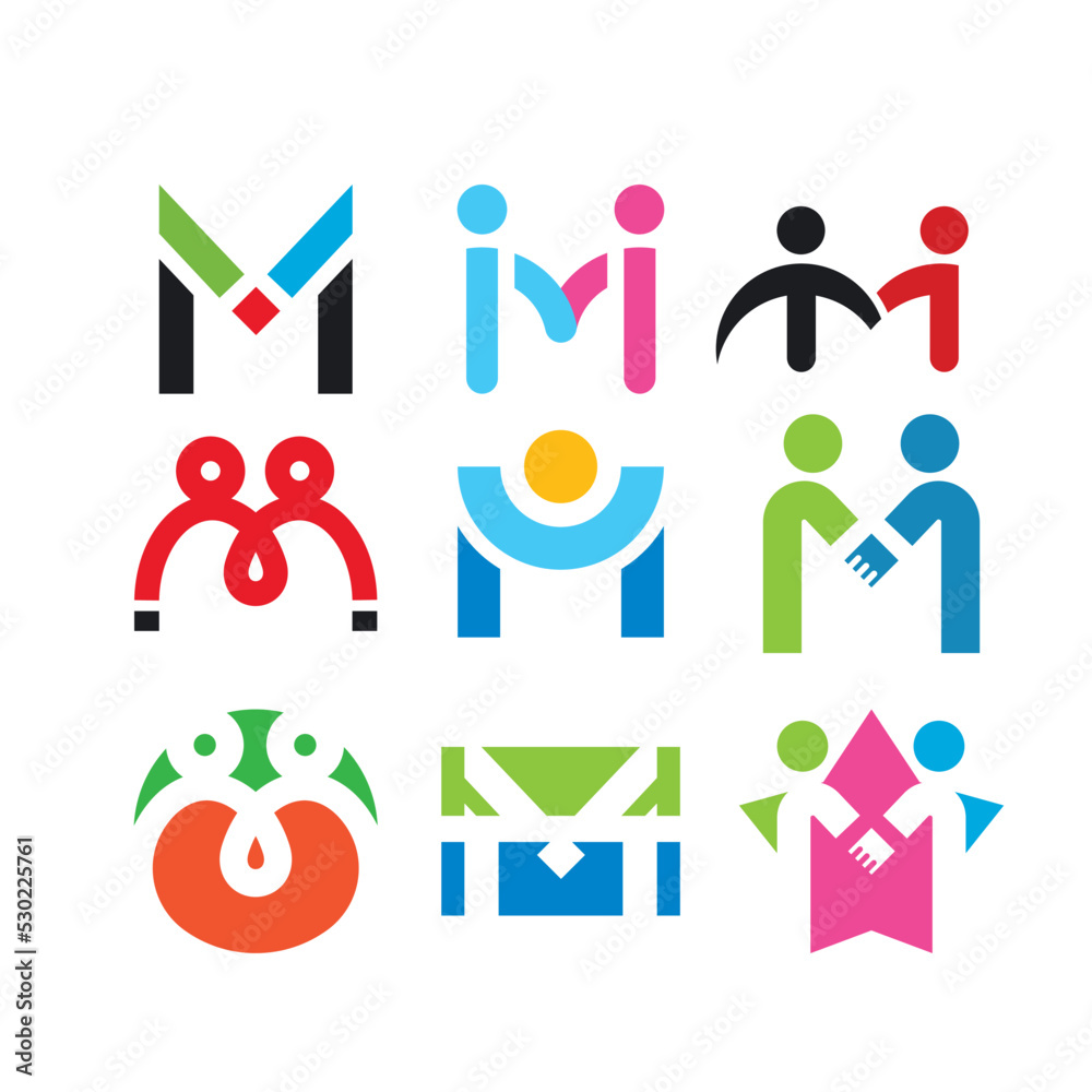 M Letter people vector  icon  Template  Illustration