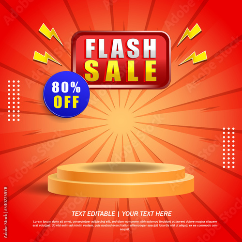 Flash sale background template on red background. Background for sales promotion with podium