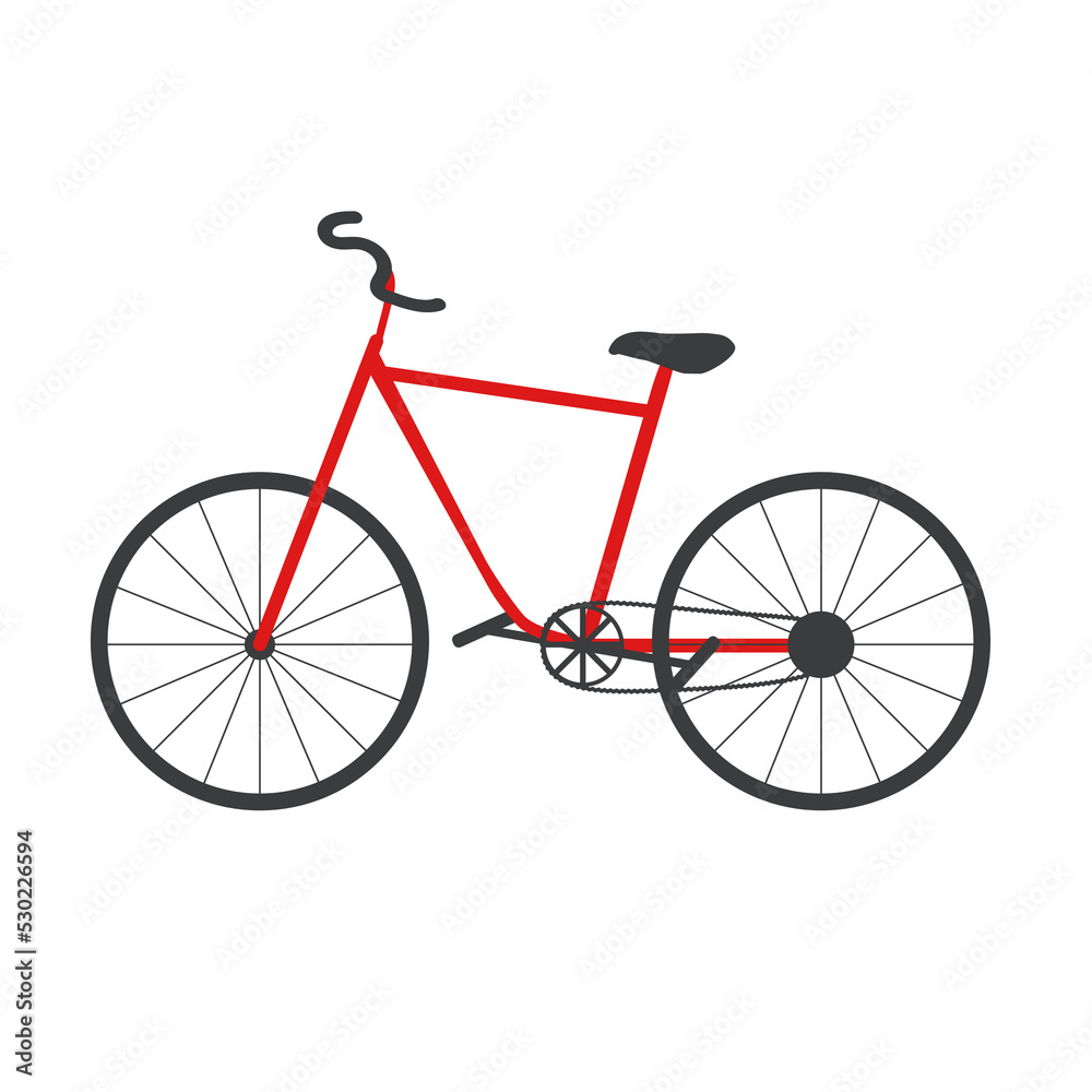 Vector flat illustration city red bike insulated object. Vehicle in classic style. Elemental design of urban mobility, cycling, street sports, entertainment