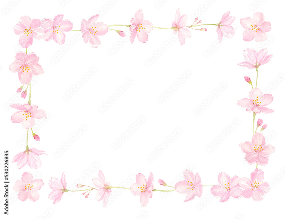 水彩で描いた桜の角フレーム 背景透過PNG