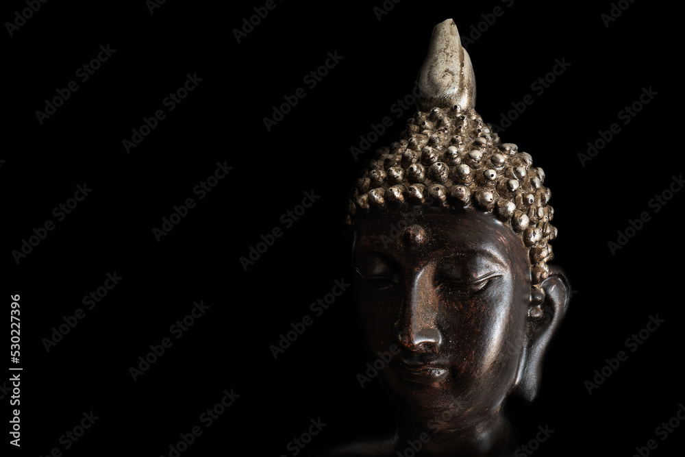 custom made wallpaper toronto digitalMeditating Buddha Statue isolated on black background. Black space on the left hand side.