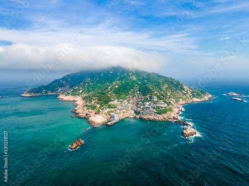 Aerial photography of Dongji Island, Dongji Islands, Zhoushan City, Zhejiang Province, China (panorama, panoramic view of residential areas, island scenery) photo