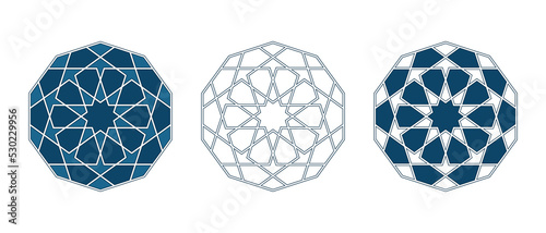 Set of Islamic traditional rosettes for greetings cards decoration and design isolated on white backgrounds. Vector illustration.
