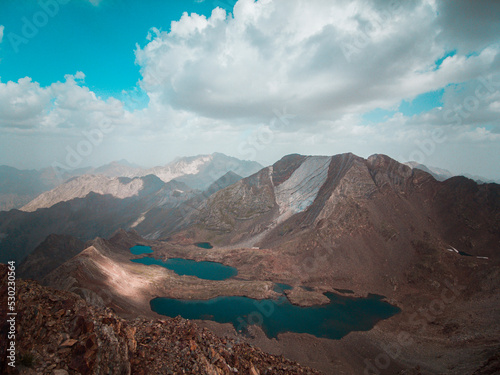 Aerial photography made with a drone over the peak of Hell in the Pyrenees in Aragon, Spain, a sea of ​​spectacular mountains. 