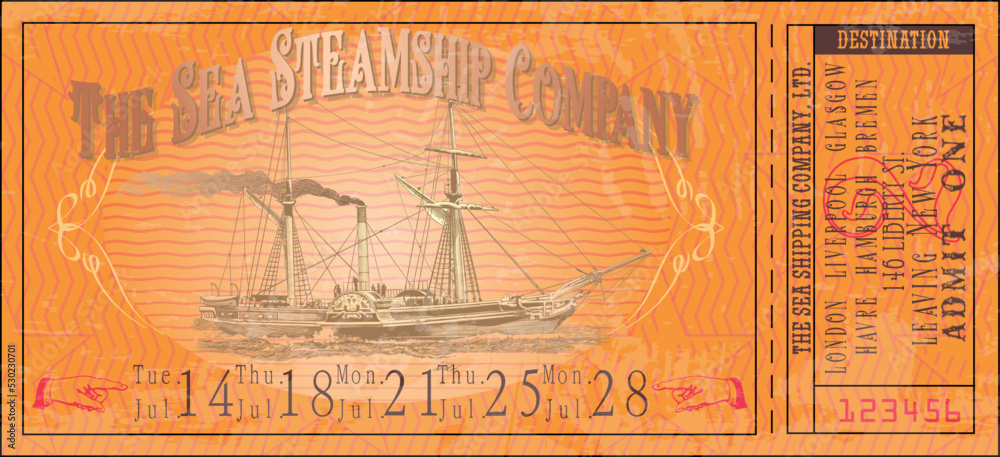 Obraz premium vector image of an old vintage ticket for a sea steamer