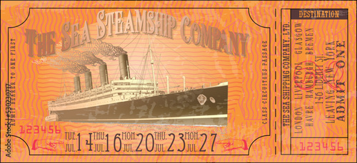 vector image of an old vintage ticket for a sea steamer