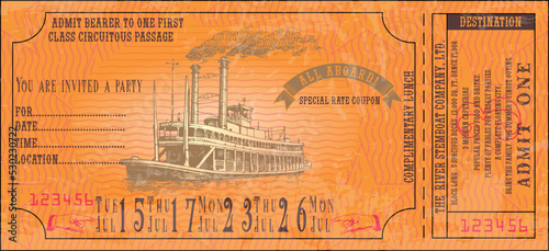 vector image of an old vintage misissippi steamboat ticket