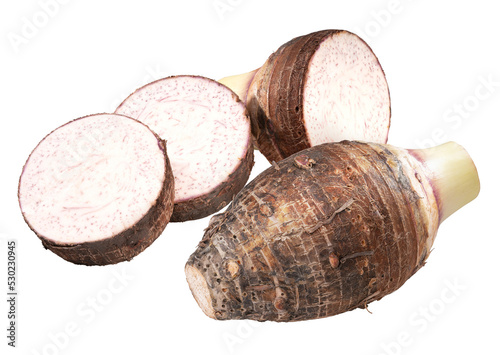 Fresh Taro isolated on white background, Fresh Taro or Satoimo potatoes isolated on white PNG file