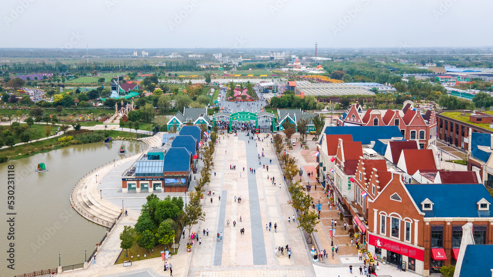 Aerial photography of Holland Flower Sea Scenic Area, Dafeng District, Yancheng City, Jiangsu Province, China