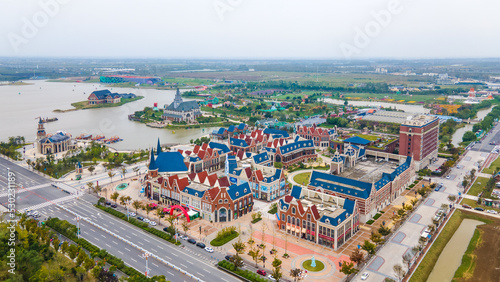 Fototapeta Naklejka Na Ścianę i Meble -  Aerial photography of Holland Flower Sea Scenic Area, Dafeng District, Yancheng City, Jiangsu Province, China