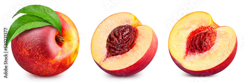 Peach fruit isolated on white background. Peach with clipping path. Peach macro studio photo