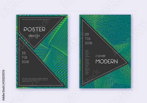 Black cover design template set. Green abstract li