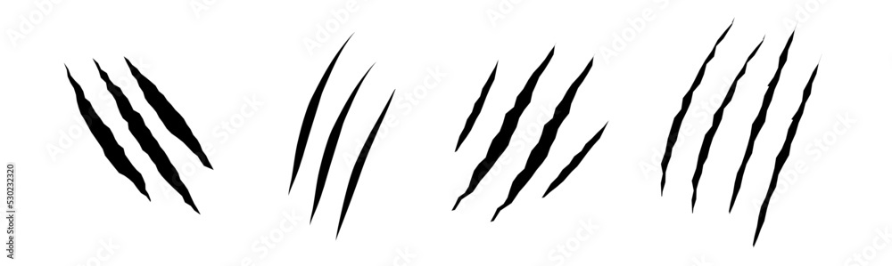 Cat scratches set. Black claws animal scratch, Torn paper. Cat claws trace. Vector illustration on black background. Cat scratches set. Black claws animal scratch, Torn paper. Cat claws trace. Vector illustration on black background.