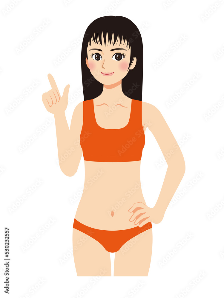 女性エステイラスト 水着黒髪女性 上半身ポーズ