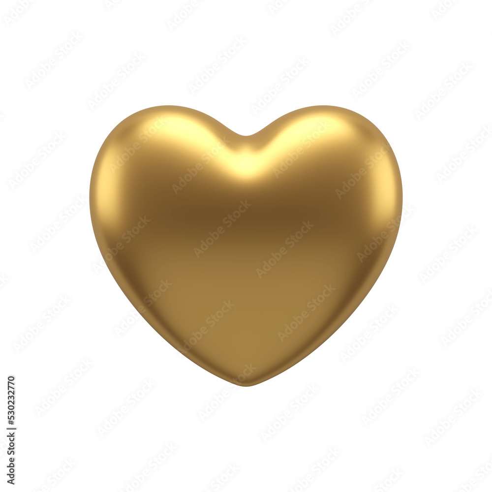 Golden heart 3d icon. Smooth gradient christmas present in creative style Golden heart 3d icon. Smooth gradient christmas present in creative style