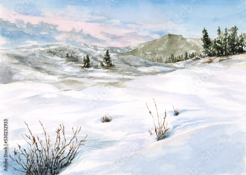 Winter. Watercolor on paper.