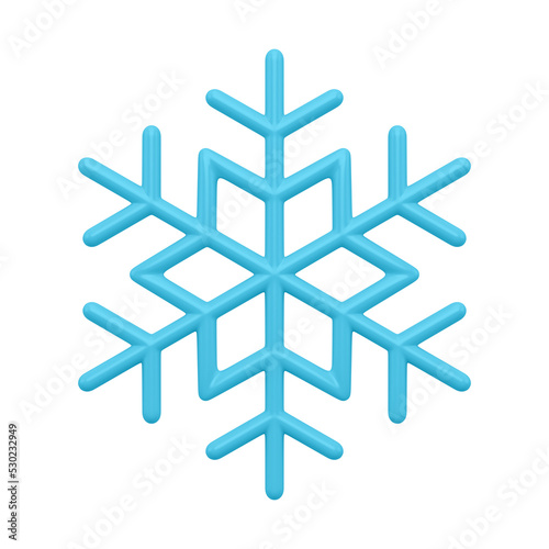 Christmas tracery blue snowflake 3d. Festive interior element with glitter