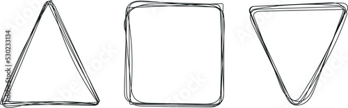 Hand drawn geometric shapes. Line art sketch freehand doodles. Set of vector frames isolated on white