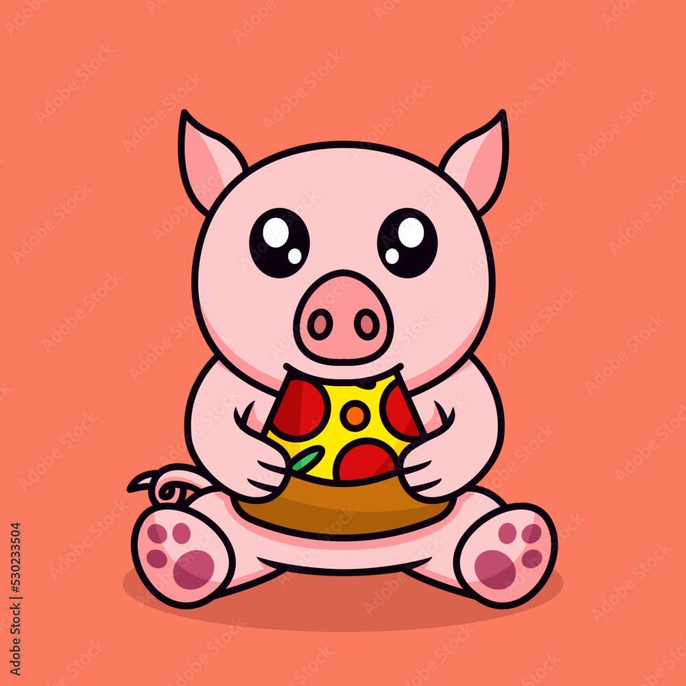 Vector illustration of cute pig and chibi animal Vector illustration of cute pig and chibi animal