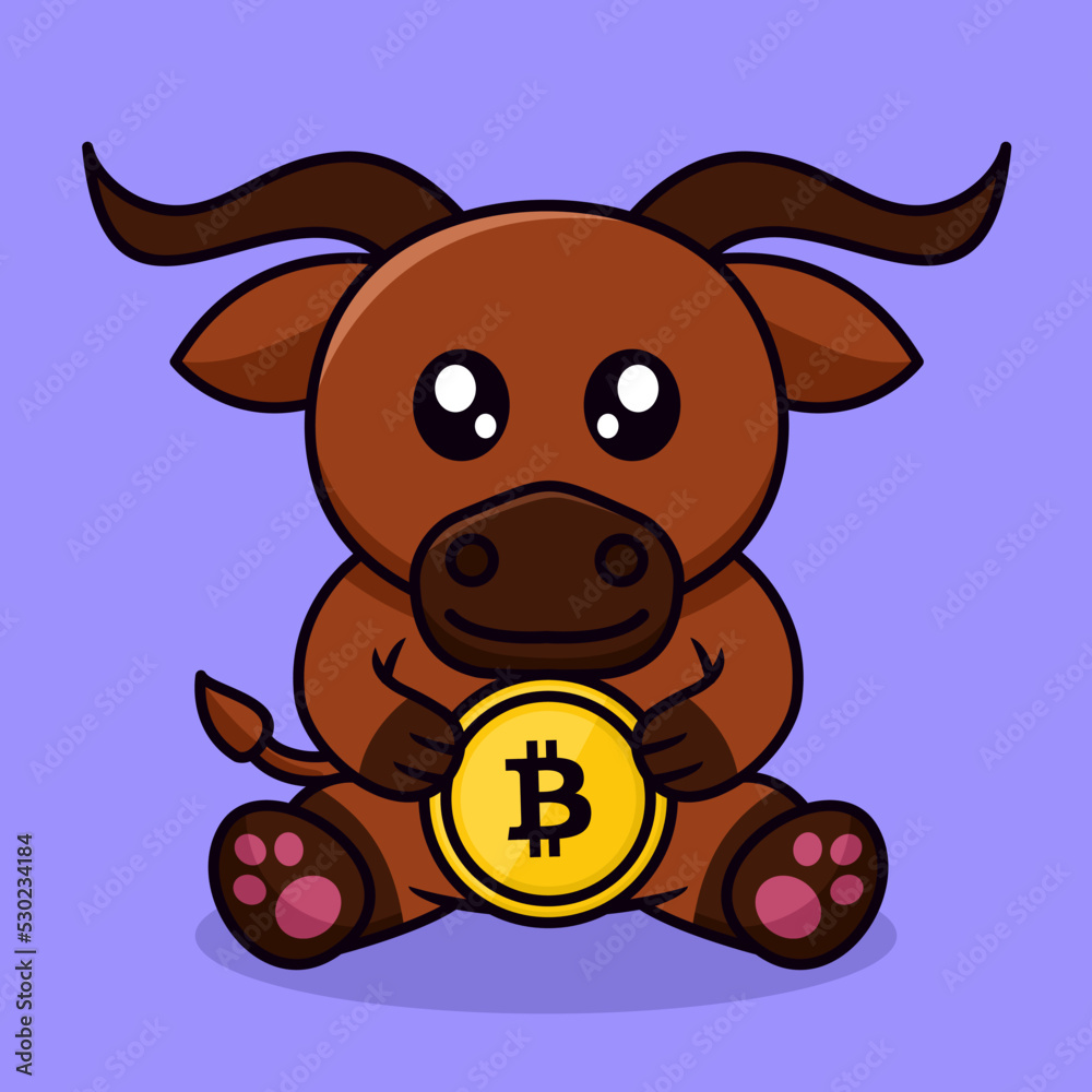 Obraz premium Vector illustration of cute bull and chibi animal