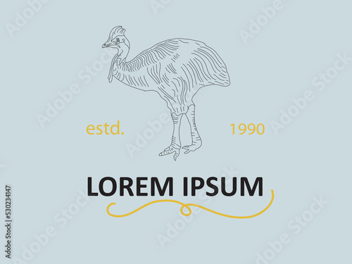hand drawn cassowary bird label logo .wild life vector illustration 