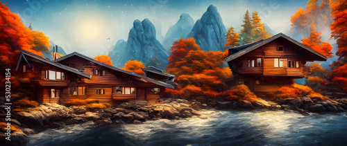 Canvastavla Artistic concept painting of a beautiful winter house, background illustration