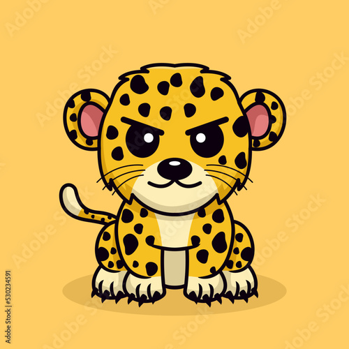 Vector illustration of cute cheetah and chibi animal