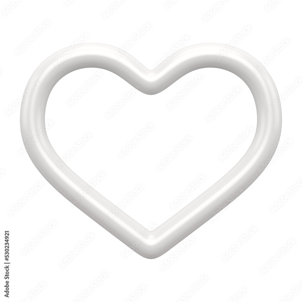 White heart 3d contour. Realistic decorative design element. Romantic