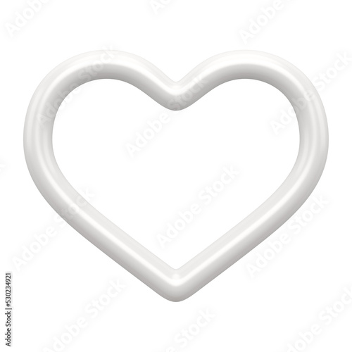 White heart 3d contour. Realistic decorative design element. Romantic symbol of love