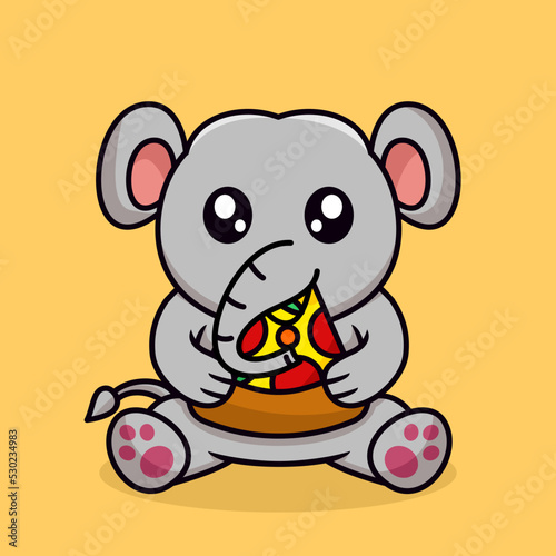 Vector illustration of cute elephant and chibi animal