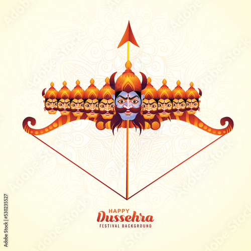 Lord rama with arrow killing ravana in happy dussehra celebration festival background