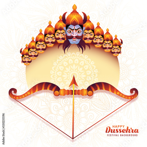 Lord rama with arrow killing ravana in happy dussehra celebration festival background