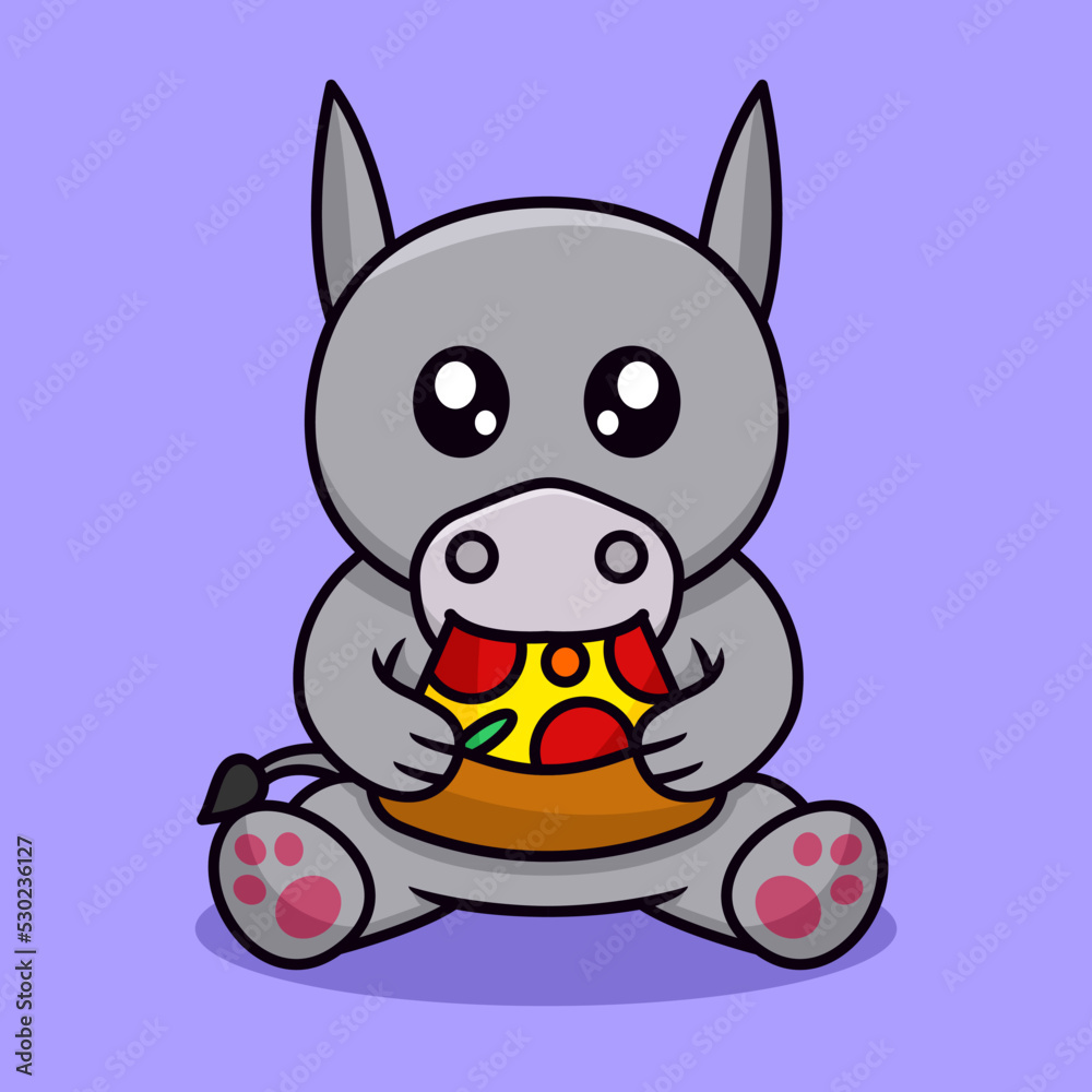 Vector illustration of cute donkey and chibi animal