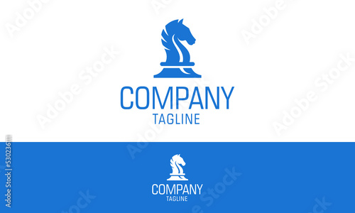 Blue Color Creative Chess Horse silhouette Logo Design
