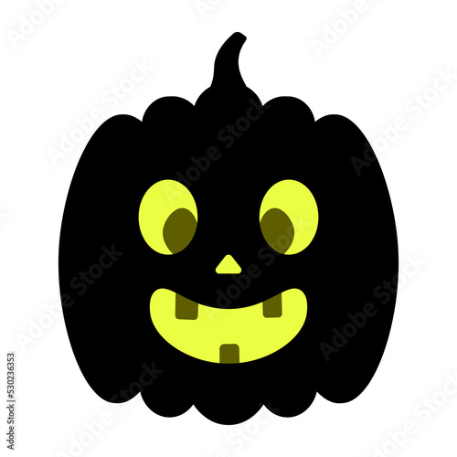 Pumpkin. Silhouette. Smiling facial expression. Cute grimace with teeth. Vector illustration. Isolated white background. Halloween symbol. Jack Lantern. Glowing from within. Idea for web design. 