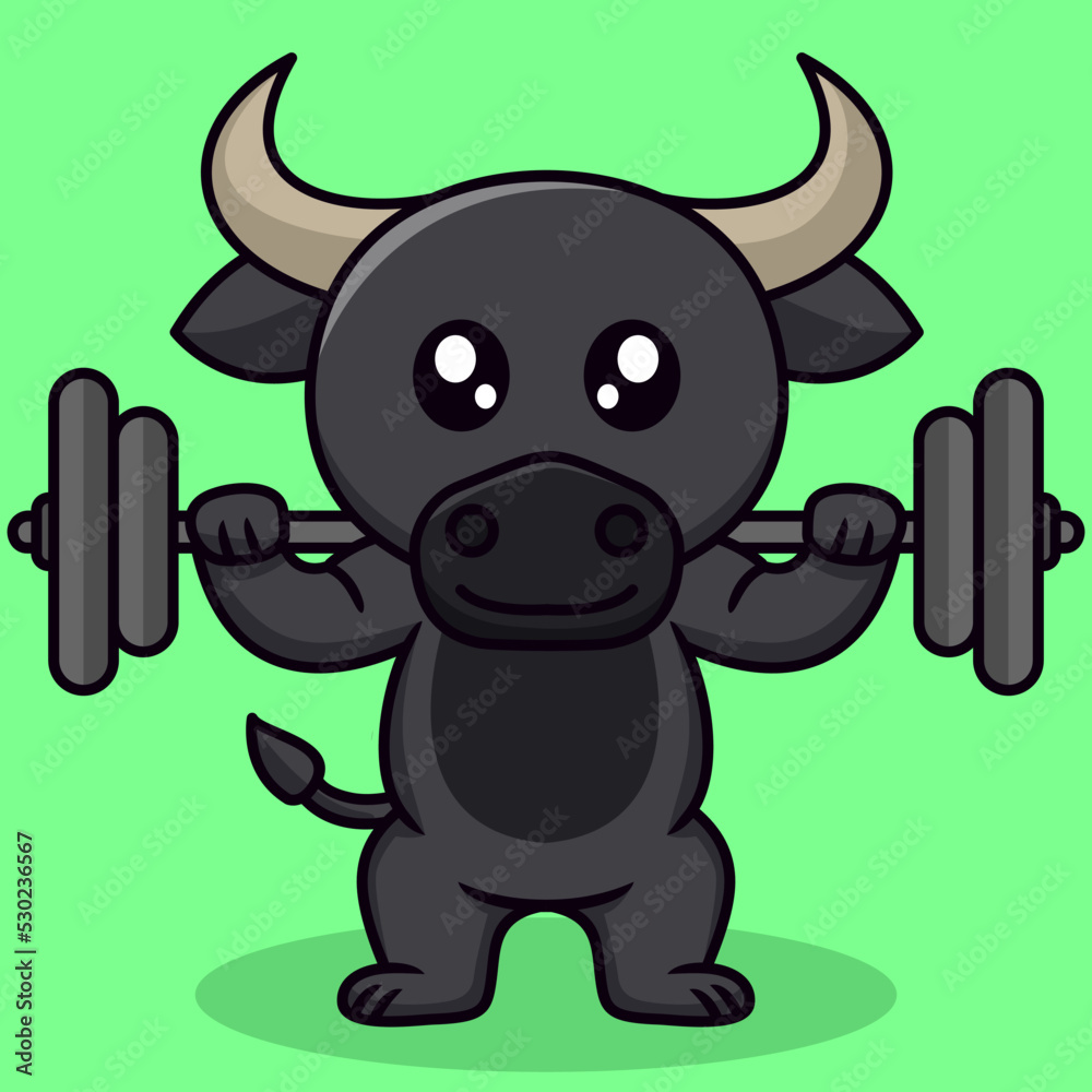 Naklejka premium Vector illustration of cute buffalo and chibi animals